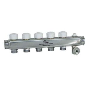 187710511 Collettore inox 11 vie 1" c/valvole termostatizzabili e rubinetto IVR - immagine 1