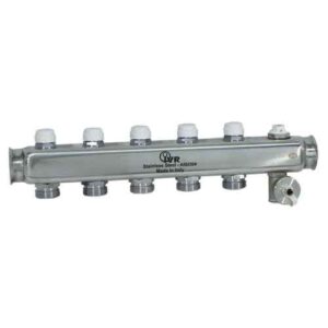 187912508 Collettore mandata inox 6 vie 1"1/4 c/detentori, v/sfogo e rubinetto IVR - immagine 1