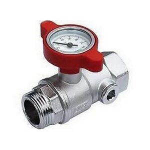 3049 1R VALVOLA MANUALE CROMATA CON DI TERMOMETRO 1' M-F MANIGLIA ROSSA FAR - immagine 1