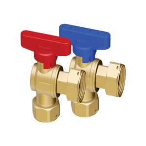 3099 34B VALVOLA A SFERA DN15 A SQUADRA GIALLA CON DOPPIA CALOTTA MOBILE 3/4' E MANIGLIA BLU FAR - immagine 1
