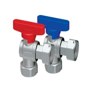 3099 34RC VALVOLA A SFERA DN15 A SQUADRA CROMATA CON DOPPIA CALOTTA MOBILE 3/4' E MANIGLIA ROSSA FAR - immagine 1