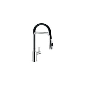 FL96400/1CR RUBINETTO MISCELATORE LAVELLO CART.Ø28 CON GUAINA NERA DOCCIA 2 GETTI FLAG CROMO NOBILI - immagine 1