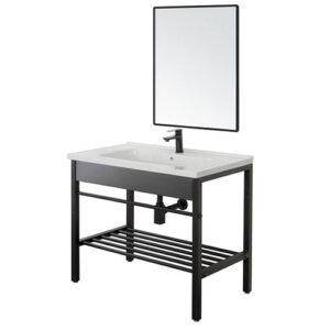 450101 Composizione bagno in metallo 80cm con lavabo e specchio Borg FERIDRAS