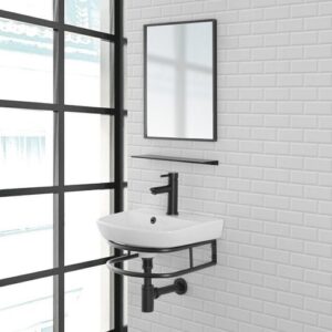 450102 Composizione bagno in metallo cm 45 con lavabo, specchio e mensola BORG FERIDRAS