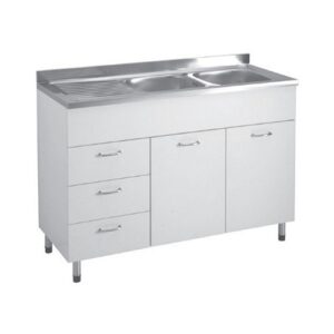 112111 Mobile sottolavello completo di lavello inox vasche a destra e cassetti 120x50xh91,5 BIANCO COLAVENE