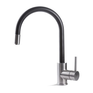V18023AC005 RUBINETTO MISCELATORE LAVELLO CANNA TONDA NERA E DOCCETTA ESTRAIBILE ACCIAIO INOX VEMA - immagine 1