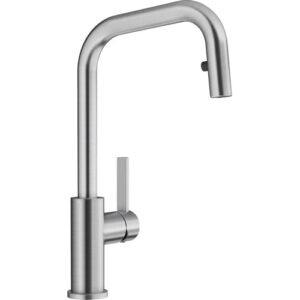1526614 Miscelatore in acciano inox spazzolato a canna alta a risparmio energetico e doccetta JANDORA-S Acciaio Massiccio Spazzolato BLANCO