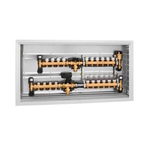 6640M1 Gruppo di commutazione e distribuzione per impianto a pannelli radianti e ventilconvettori preassemblato 1" - 11 + 4 derivazioni 1/4" CALEFFI - immagine 1