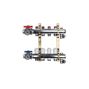 220/2-07-03E3 Collettore con detentori, termometro e sfoghi aria manuali attacchi 3/4" e kit E121-1/4"x 3 vie TE-SA - immagine 1