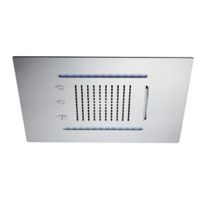 687.21.018 Soffione tondo ad incasso in acciaio con getto pioggia, cascata, atomizzatori e sistema di illuminazione multicolore automatico 400x400 mm cromo NEWFORM - immagine 1