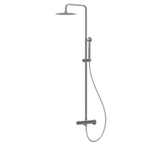 69650X.50.050 Colonna doccia con miscelatore termostatico esterno completo di deviatore, soffione e doccetta inox NEWFORM - immagine 1