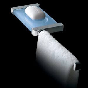 4518SXCRS Portasapone cromato con porta salviette a sinistra in plexiglass rosa EDEN TL BATH - immagine 1